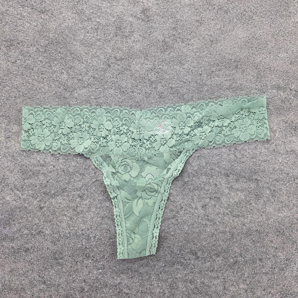 Knotty Knickers Panties Womens L Green Thong Lace Sheer Stretch Lightweight